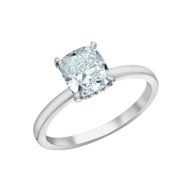 14K White Gold 1.66ctw Cushion Lab Grown Diamond Solitaire with Hidden Halo