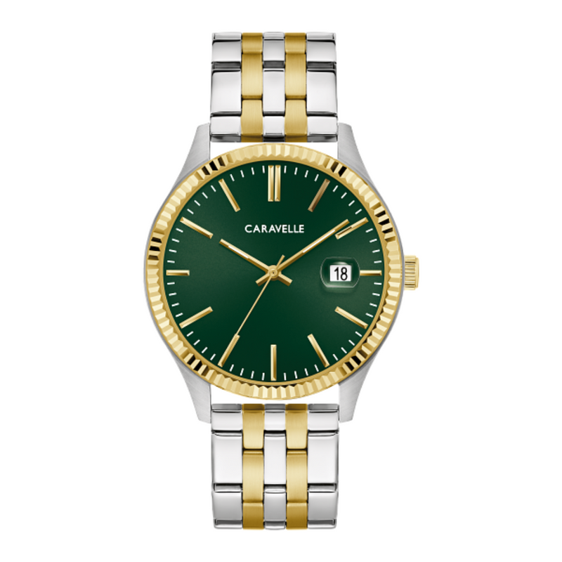 Caravelle Bracel Two-Tone Dress Watch with Green Dial