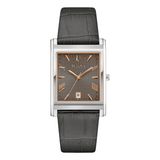 Bulova Sutton Rectangle Watch with Leather Strap and Grey Dial