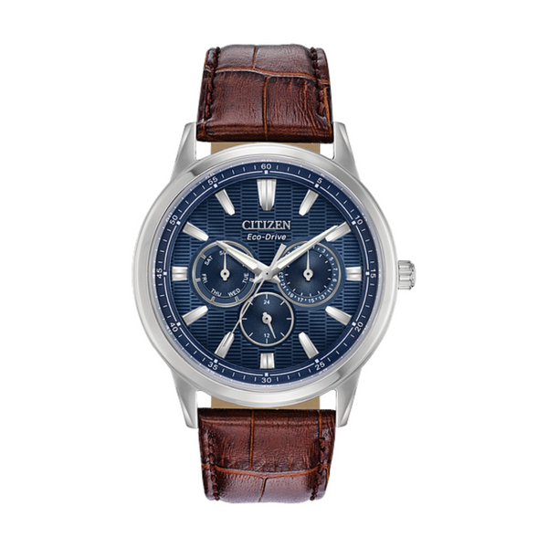 Citizen Corso Eco-Drive WR100 Watch with Brown Leather Strap and Blue Dial