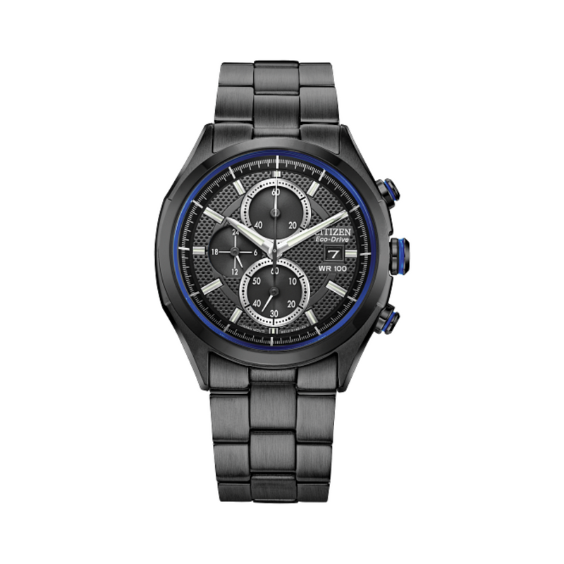 Citizen Eco-Drive Weekender Watch with Black Dial and Blue Accents