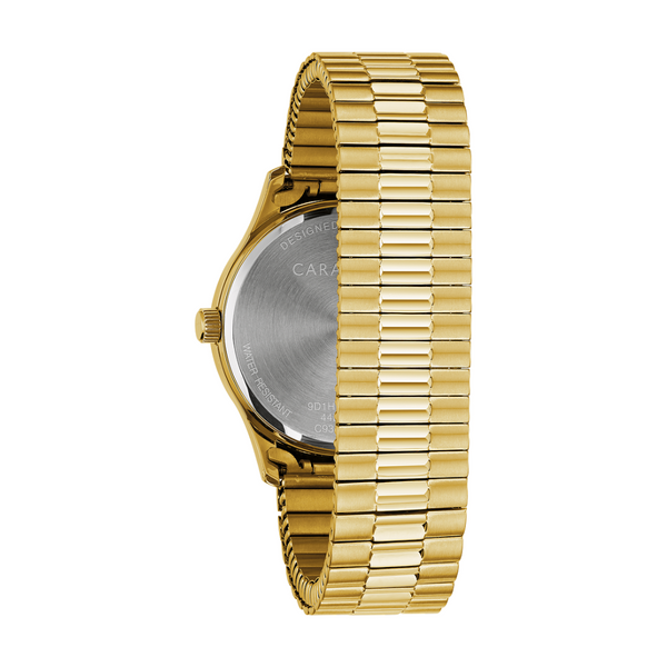 Caravelle Gold-Tone Watch with Traditional Expansion Band and Black Dial