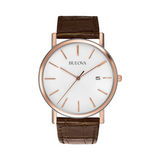 Bulova Classic Rose Gold Watch with Brown Leather Strap