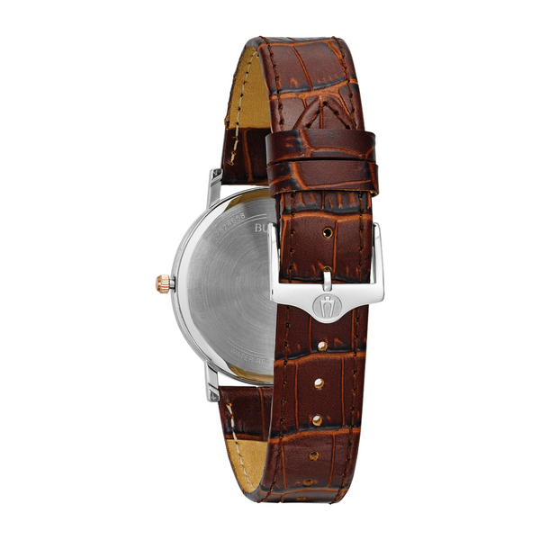 Bulova Classic Rose Gold Watch with Brown Leather Strap