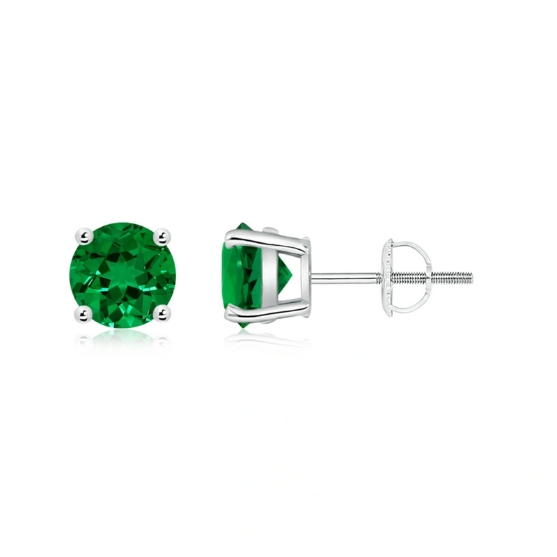 10K White Gold Emerald Stud Earrings