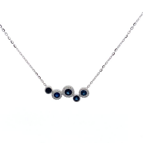 14K White Gold .08ctw Diamond & Sapphire Bezel & Halo Necklace