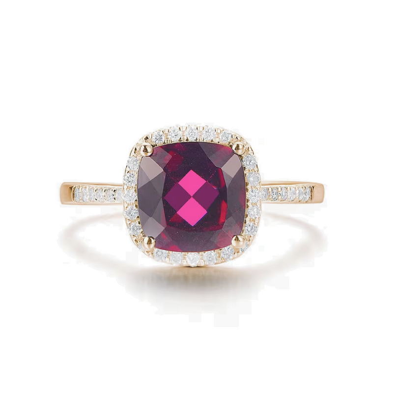 14K Rose Gold Rhodolite & .24ctw Diamond Halo Ring