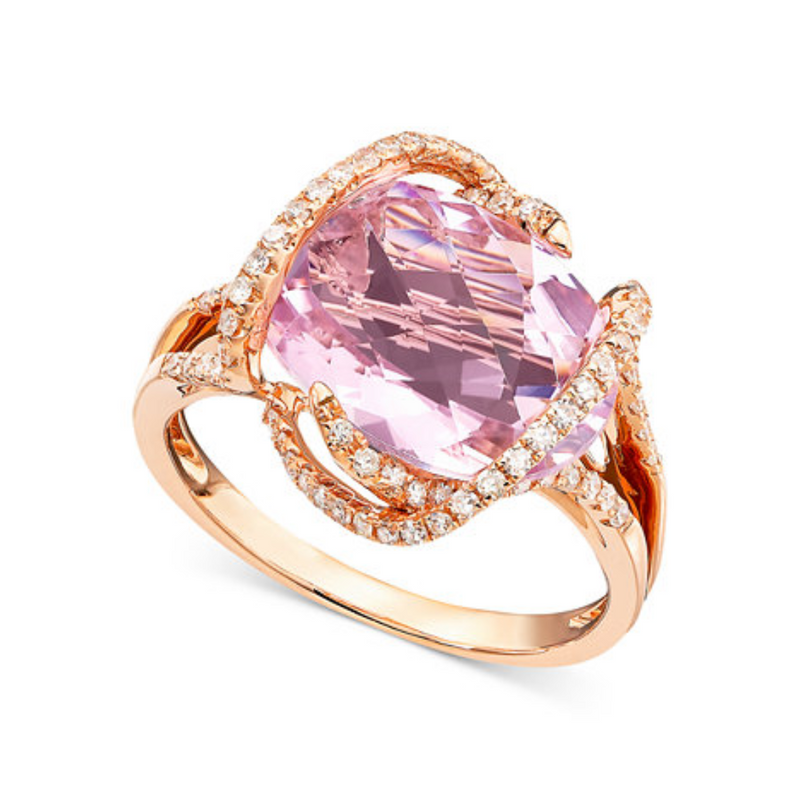 14K Rose Gold Oval Pink Amethyst & .40ctw Diamond Ring