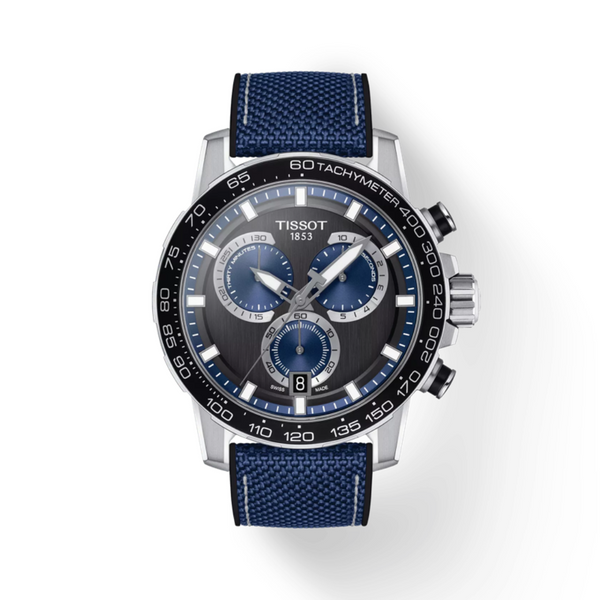 Tissot Supersport Black and Blue Leather Strap with Black Dial