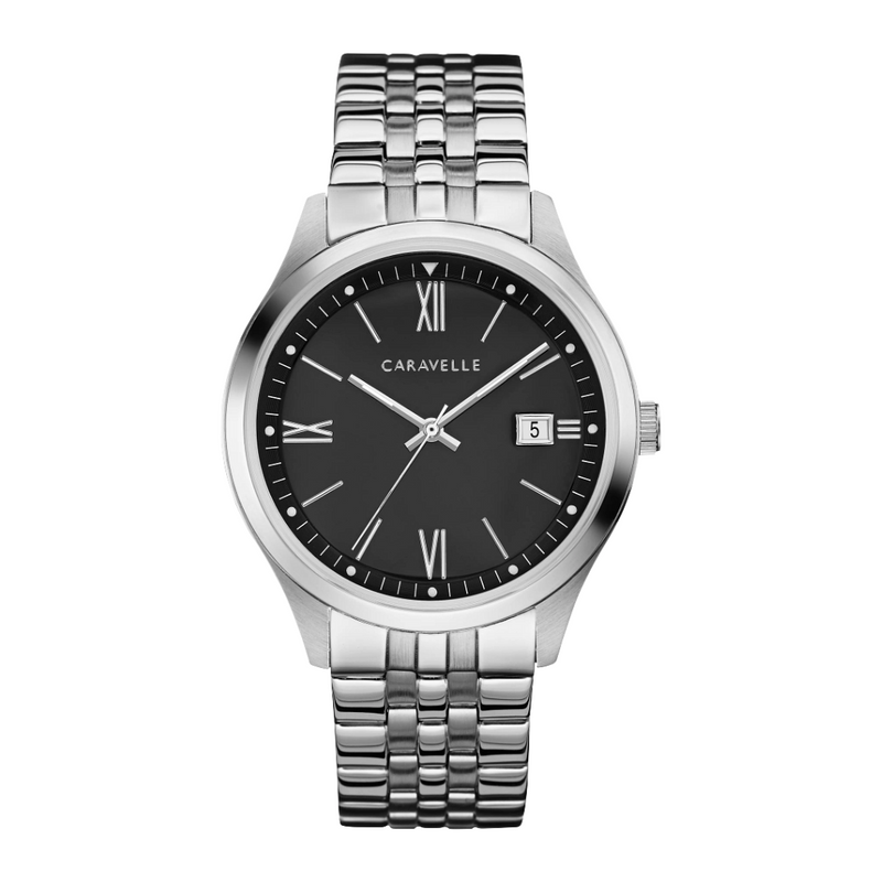 Caravelle Silver Dress Watch with Black Dial