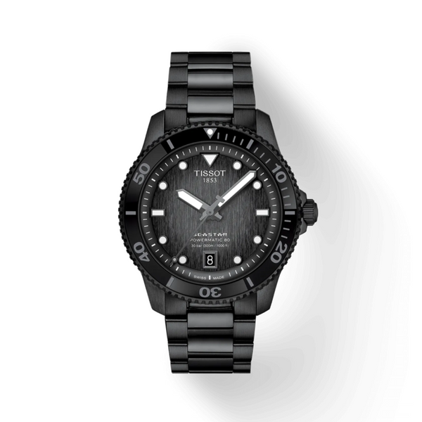 Tissot Seastar 1000 Black Stainless steel Powermatic Watch with Graded Grey-Black Dial