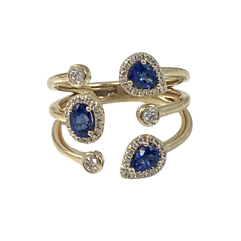 14K Yellow Gold Sapphire & .27ctw Diamond Bezel Set Open Ring