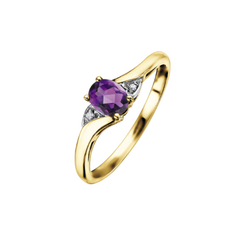 10K Yellow Gold 5x4mm Oval Amethyst & .01ctw Diamond Ring