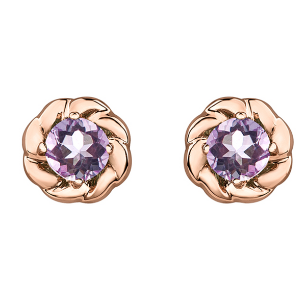 10K Rose and White Gold 3mm Lilac Amethyst Rope Halo Stud Earrings