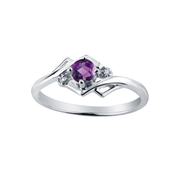 10K White Gold 4mm Amethyst & .01ctw Diamond Ring