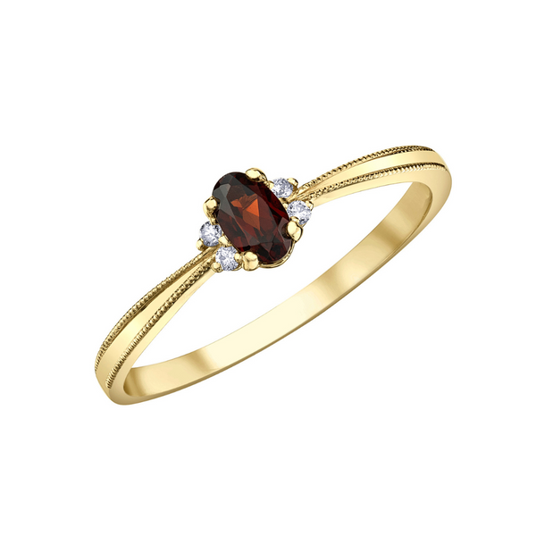 10K Yellow Gold Oval Garnet & .03ctw Diamond Ring