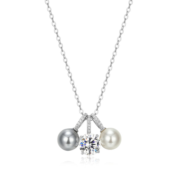 Sterling Silver Interchangeable Pearl and Cubic Zirconia Pendant Necklace