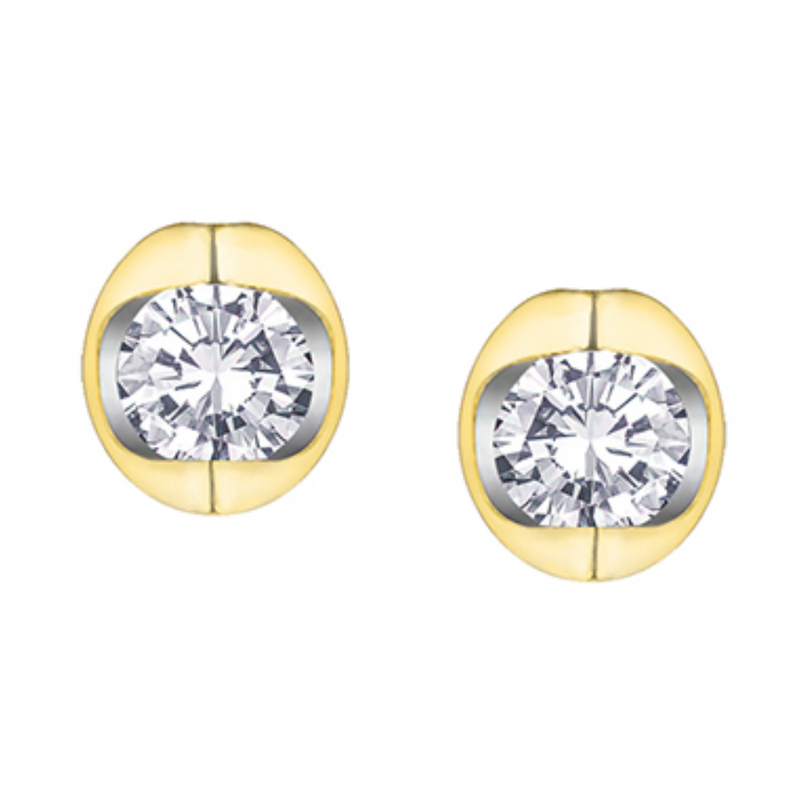 14K Yellow Gold .30ctw Round Brilliant Diamond Mezza Luna Screwback Stud Earrings