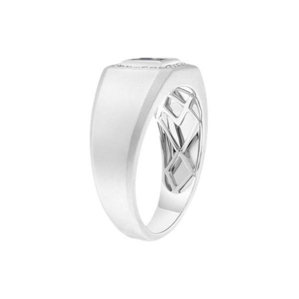 14K White Gold .12ctw Diamond & Sapphire Halo Style Sandblasted Wide Ring