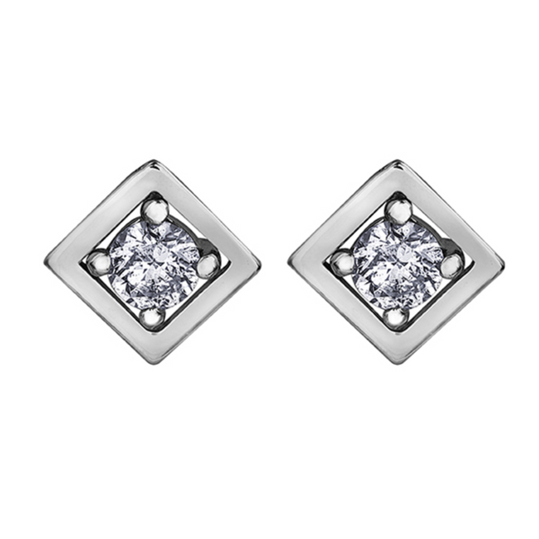 10K White Gold .08ctw Diamond Square Stud Earrings