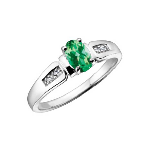 10K White Gold 6x4mm Oval Emerald & .02ctw Diamond Ring