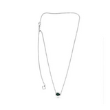 14K White Gold 0.14ctw Diamond and Pear Shaped Emerald Halo Sideways Pendant on a Chain