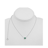 14K White Gold 0.14ctw Diamond and Pear Shaped Emerald Halo Sideways Pendant on a Chain