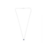 14K White Gold .06ctw Diamond &amp; Oval Sapphire Horizontal Necklace with Halo