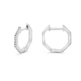 14K White Gold Diamond Geometric Huggie Hoops