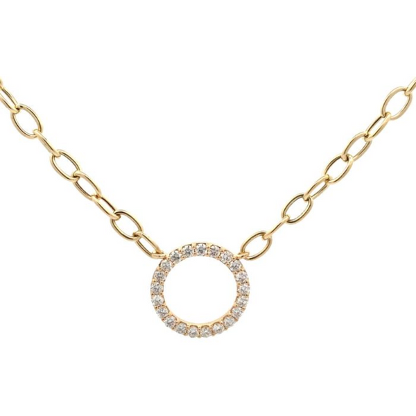 14K White Gold 1.00ctw Diamond Circle with Thick Oval link Chain