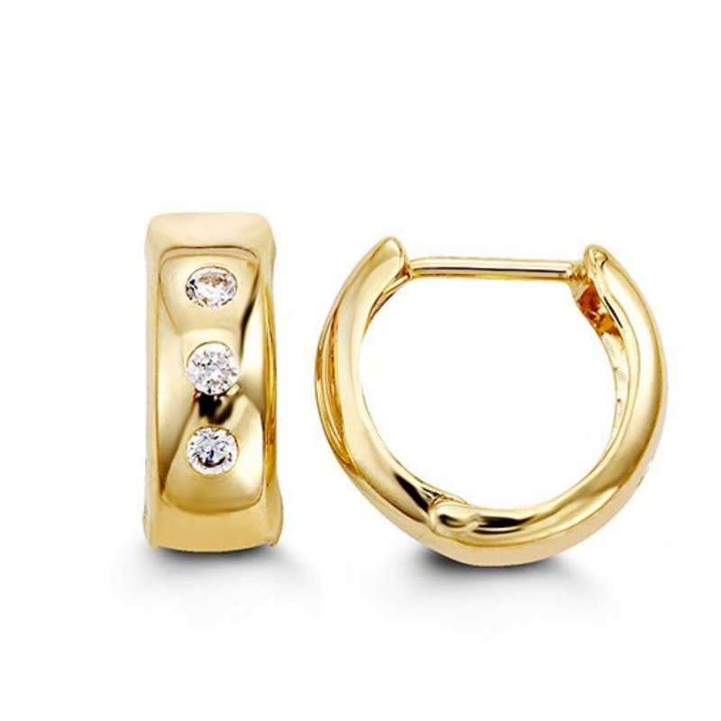 10K Yellow Gold Cubic Zirconia Huggie Hoops