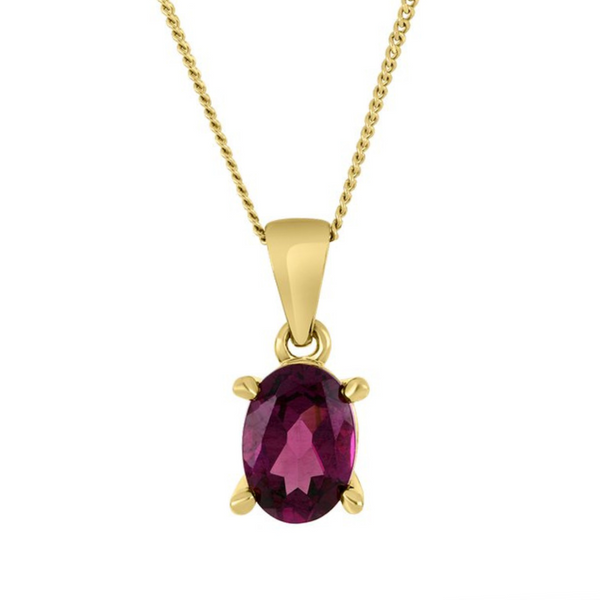 10K Yellow Gold Oval Rhodolite Garnet Pendant with Chain