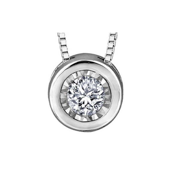 10K White Gold Illusion Diamond Bezel Set Pendant on Chain