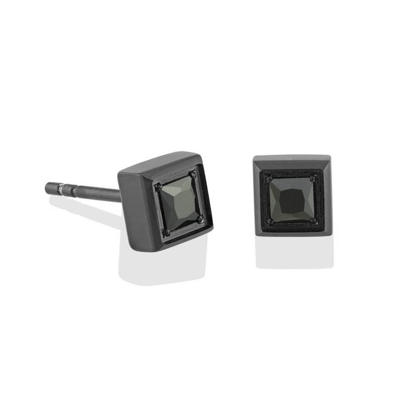 Italgem Black Square Stud Earrings with Cubic Zirconia Stones