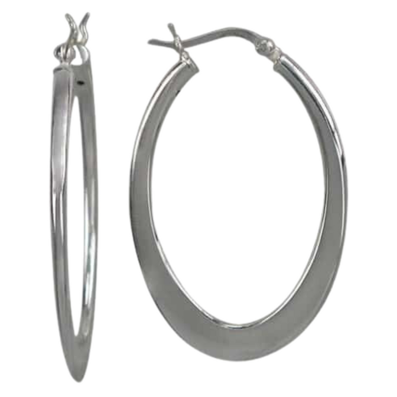 Sterling Silver 37mm Flat Oval Hoops