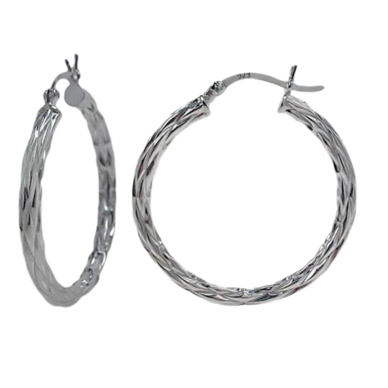 Sterling Silver 30mm Bamboo style Hoops