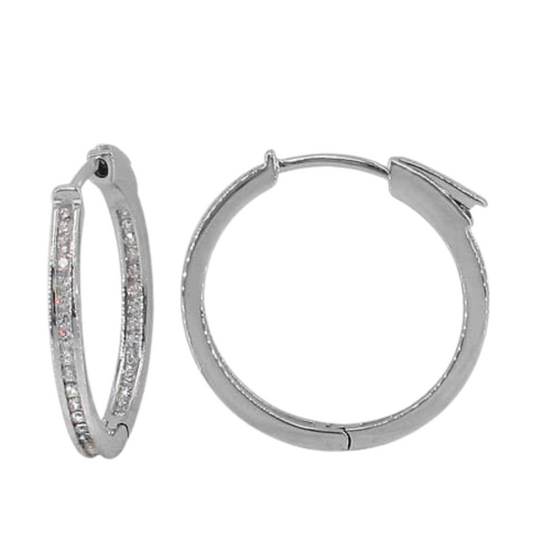 Sterling Silver 2x28mm cubic zirconia Inside Out Hoops