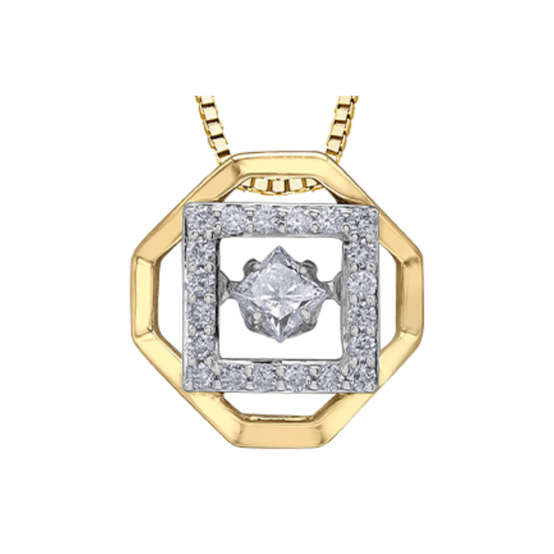 10k yellow and white gold diamond pulse pendant with geometric design