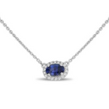 18K White Gold Diamond & Sapphire Halo Pendant on Chain