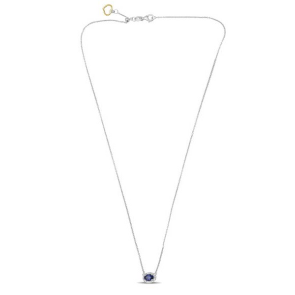 18K White Gold Diamond & Sapphire Halo Pendant on Chain