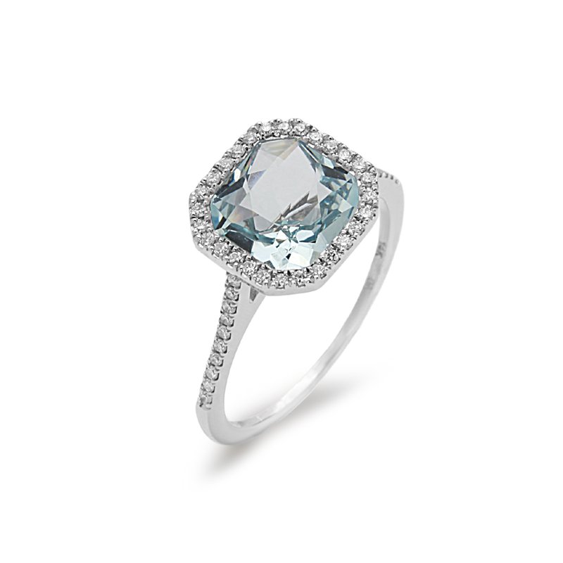 14K White Gold Diamond & Aquamarine Halo Ring – Inglis Jewellers
