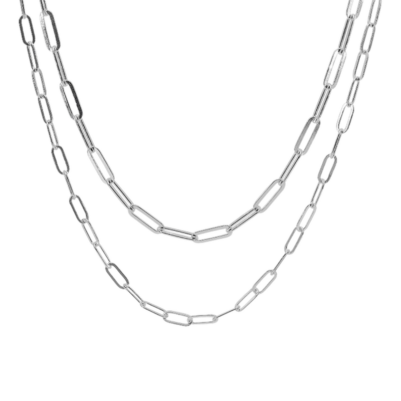 ITN324 Sterling Silver 16+2" Double Paperclip Necklace