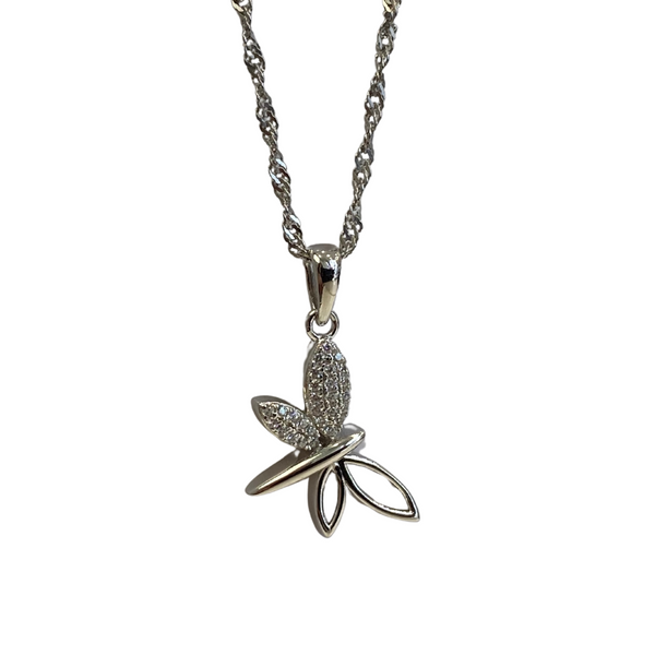 Sterling Silver Cubic Zirconia Dragonfly Necklace
