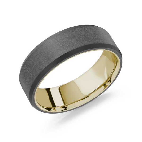 14K Yellow Gold & Carbon Fiber Wedding Band Size 10.5