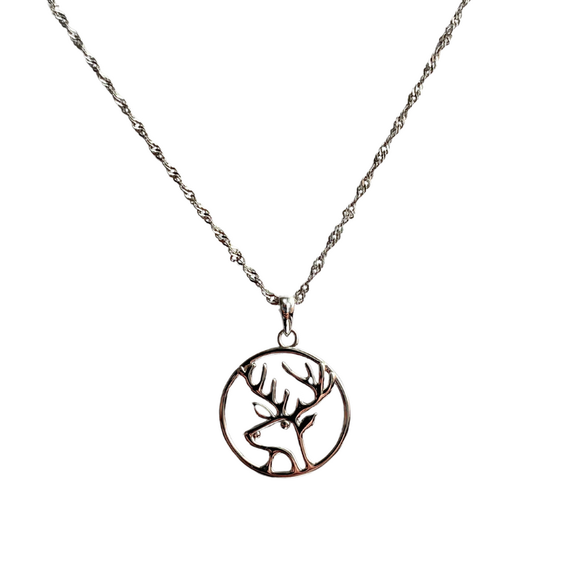 Sterling Silver Deer with Antlers Pendant on Chain