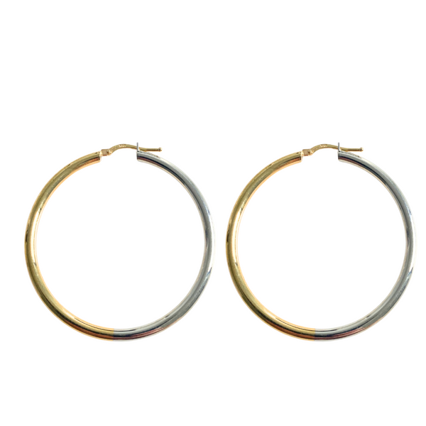 10K Yellow & White Gold Half/Half Hoop Earrings