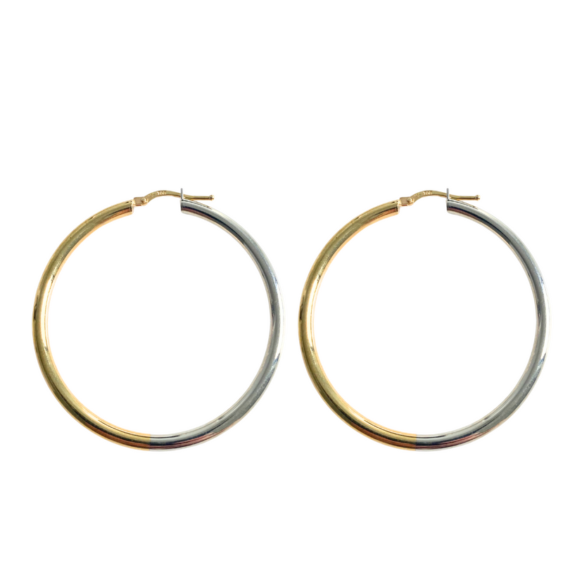 10K Yellow & White Gold Half/Half Hoop Earrings