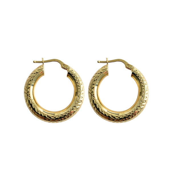 10K Yellow Gold Diamond Cut Hoop Earrings