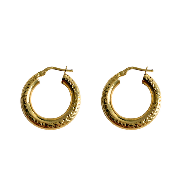 10K Yellow Gold Rounded Diamond Cut Hoop Earrings