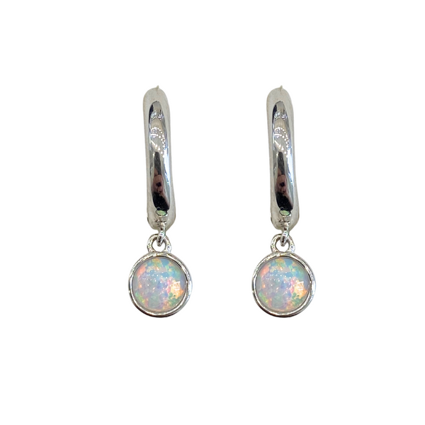 Sterling Silver Hoops with Opal Stones
